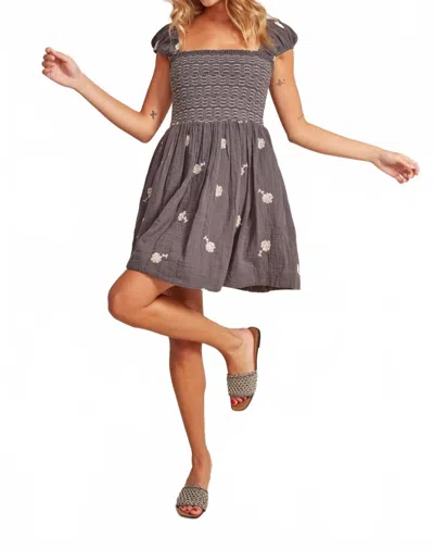 Rd Style Francis Shirred With Embroidery Dress In Coal In Multi