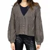 Rd Style Ignacia Long Sleeve V-neck Cardigan In Bark Melange In Brown