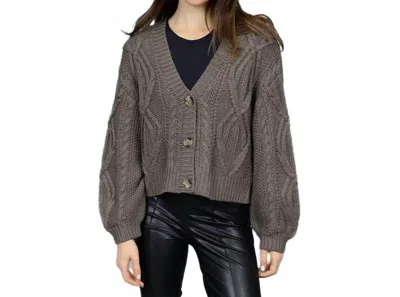 Rd Style Ignacia Long Sleeve V-neck Cardigan In Bark Melange In Brown