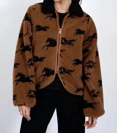 Rd Style Joline Sherpa Zip Front Jacket In Horse Black In Multi