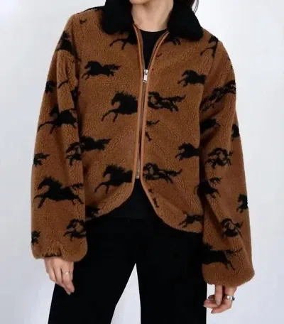 Rd Style Joline Sherpa Zip Front Jacket In Horse Print In Brown