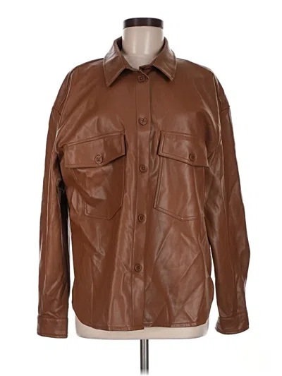 Pre-owned Rd Style Long Sleeve Top Brown Collared Neckline Tops