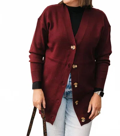 Rd Style Long V-neck Cardigan In Maroon In Burgundy
