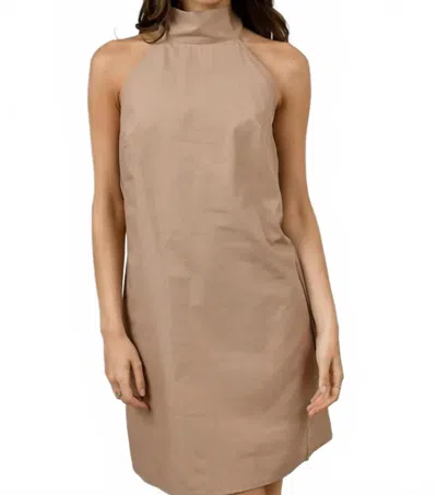 Rd Style Mel Poplin Mock Neck Halter Dress In Truffle In Nude