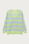 Rd Style Oversized Ottoman Rugby Striped Sweater In Green/lavender In Green