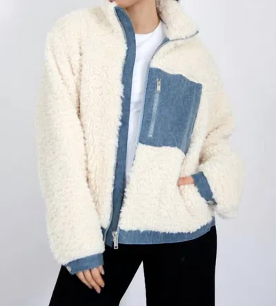 Rd Style Paddy Full Zip Sherpa Jacket In Cream Denim In Gray
