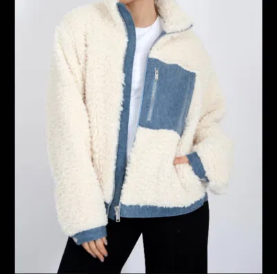 Rd Style Paddy Sherpa Jacket In Cream /denim In Multi