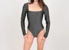 Rd Style Square Neck Long Sleeve Bodysuit In Grey