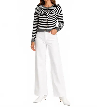 Rd Style Striped Cardigan With Detachable Scarf In Black & White In Multi