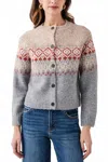 Rd Style Themis Long Raglan Sleeve Crewneck Cardigan In Nep Fairisle In Multi