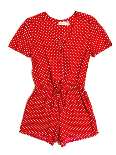 Rd Style Women's Polka Dots Rayon Front Tie  Elastic Waist Romper In Red