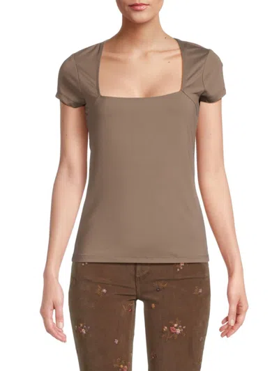 Rd Style Women's Second Skin Squareneck Knit Top In Taupe