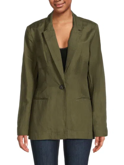 Rd Style Women's Solid Linen Blend Regular Blazer In Fatigue Green