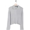 Rdi Cable Knit Crop Polo Sweater In Gray