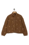 Rdi Embroidered Boucle Faux Shearling Jacket In Brown