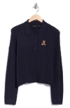 Rdi Embroidered Teddy Polo Sweater In Blue