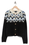 Rdi Fair Isle Button Front Cagan In Black