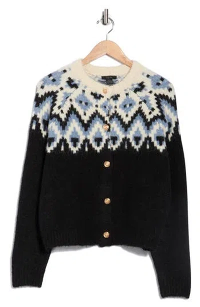 Rdi Fair Isle Button Front Cagan In Black