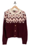 Rdi Fair Isle Button Front Cagan In Burgundy
