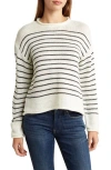 Rdi Stripe Crop Pullover Sweater In Winter White/black
