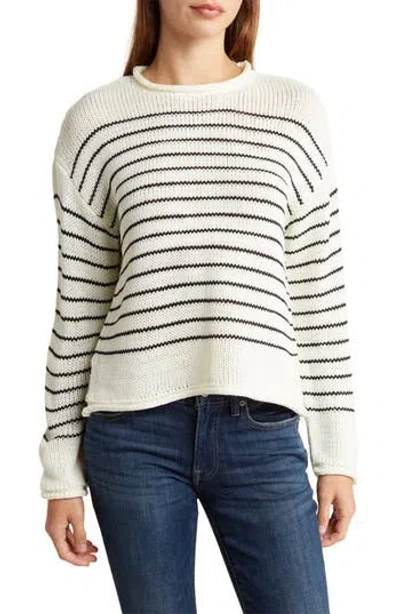 Rdi Stripe Crop Pullover Sweater In Winter White/black