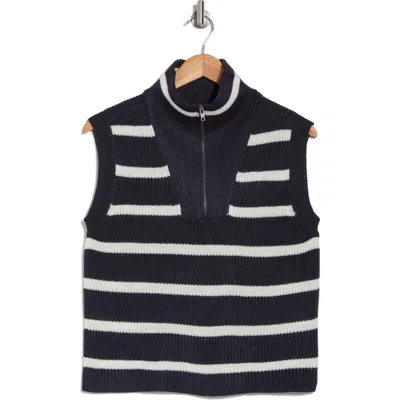 Rdi Stripe Quarter-zip Sweater Vest In Dark Storm/winter White