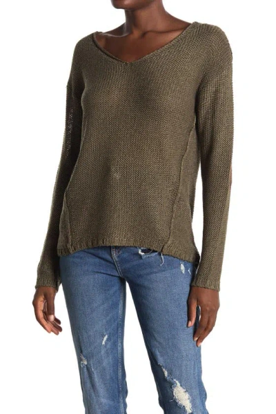 Rdi V-neck Elbow Patch Tunic Sweater In Drabtonal