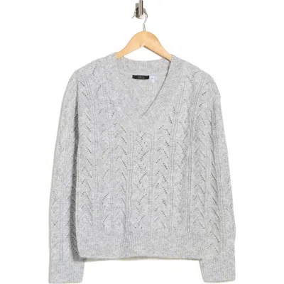 Rdi V-neck Pointelle Sweater In Gray