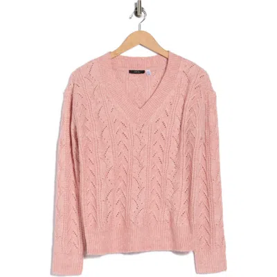 Rdi V-neck Pointelle Sweater In Pink
