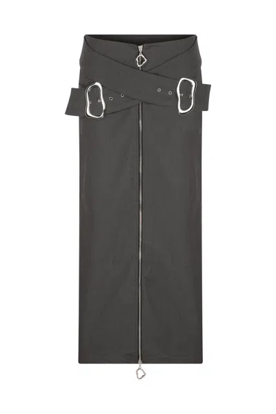 Re-cordis Paris Women's Grey Luce Buckle Midi Skirt