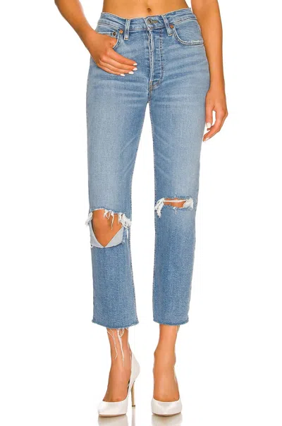 Re/done 70's Stove Pipe Jeans In Destroyed Dawn In Blue