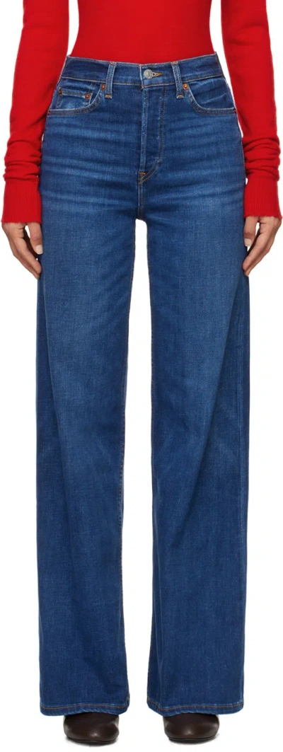 Re/done Indigo Comfort Stretch 70s Ultra High Rise Wide Leg Jeans In Monterey Fade