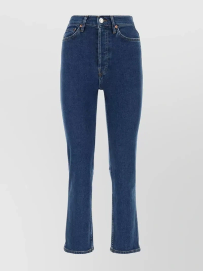 Re/done '70s Ultra Rise Cropped Flared Denim Trousers In Blue