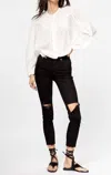 Re/done 90's High Rise Ankle Crop In Jet Black With Rips In Black
