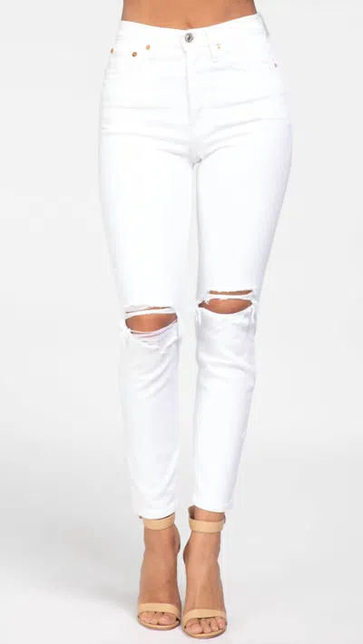 Re/done 90s High Rise Ankle Crop In White Destroyed