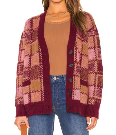 Re/done 90s Oversized Cardigan In Mulberry Plaid In Pink