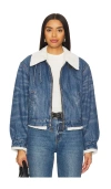 Re/done Faux Shearling Lined Denim Aviator Jacket In Blue