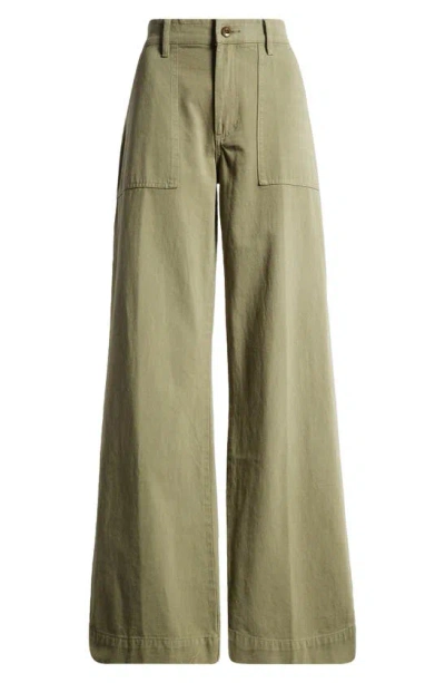 Re/done Baker Cotton Wide Leg Pants In Bayleaf