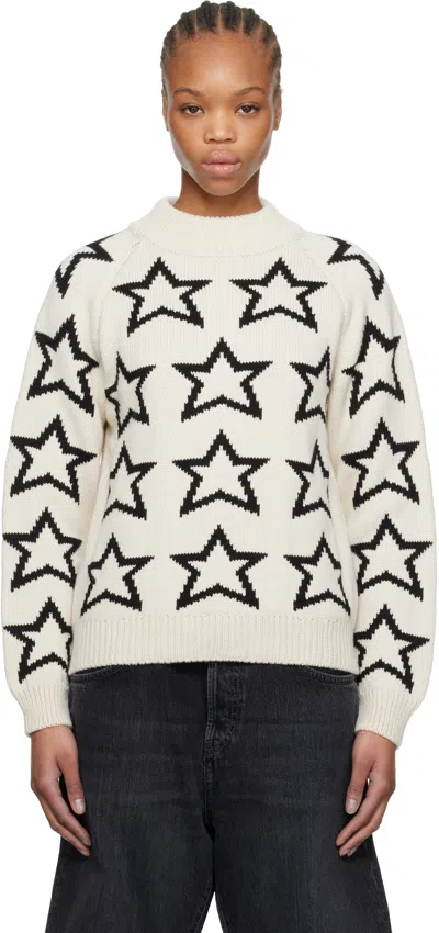 RE/DONE BEIGE & BLACK MOCK NECK STAR SWEATER