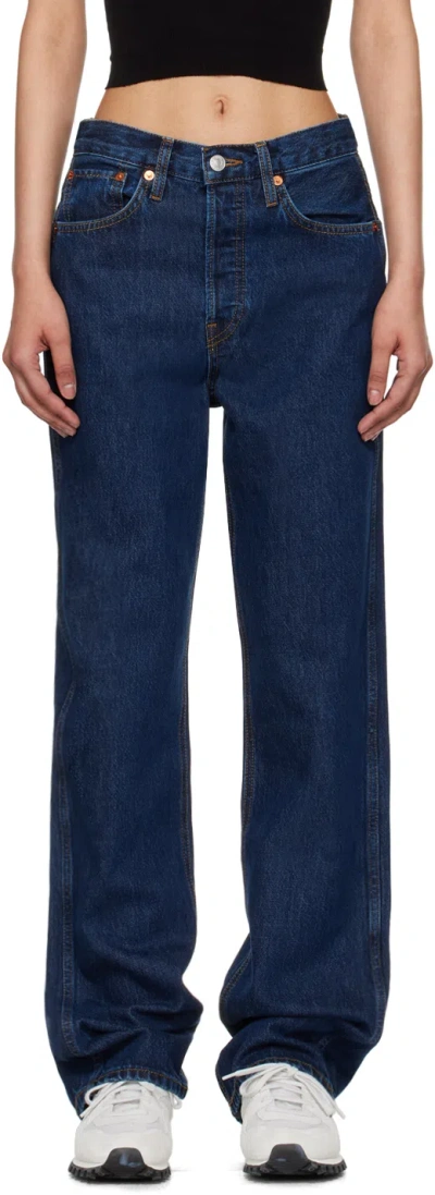 Re/done Blue 90s High Rise Loose Jeans In Heritage Rinse