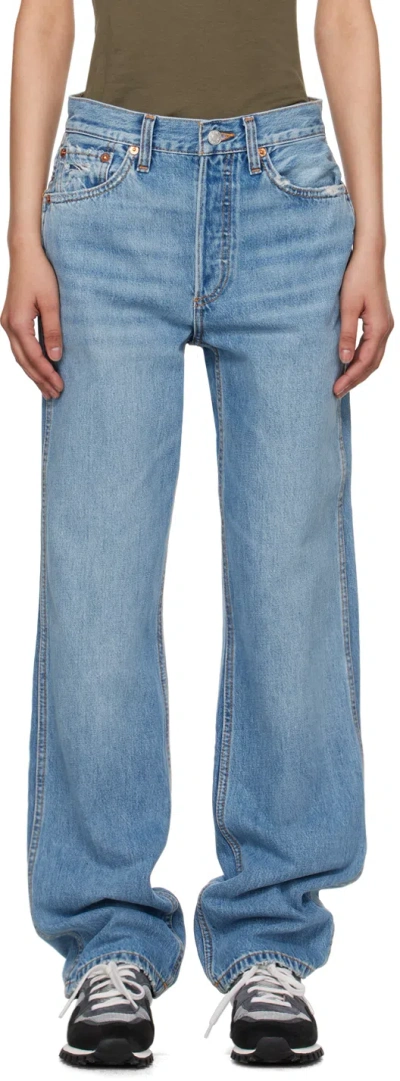 Re/done Blue 90s High Rise Loose Jeans In Worn Blue