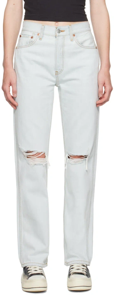 Re/done Blue High Rise Loose Jeans In Bleach Destroy