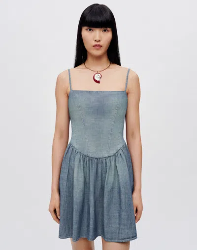 Re/done Chambray Gathered Dress In S