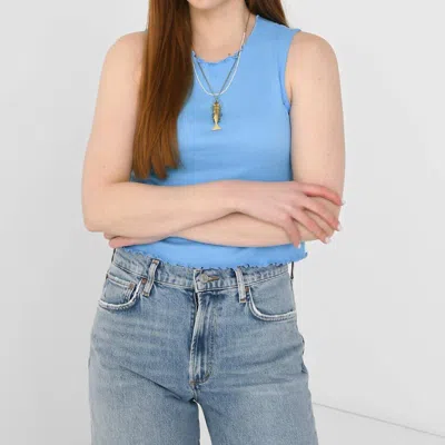 Re/done Crinkle High Neck Tank In Carolina Blue