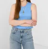 Re/done Crinkle High Neck Tank In Carolina Blue In Multi