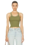Re/done Rib Crop Tank In Bayleaf With Ivory Stitches