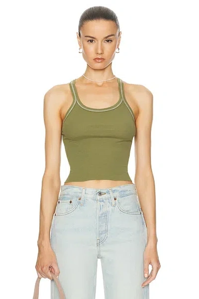 Re/done Rib Crop Tank In Bayleaf With Ivory Stitches