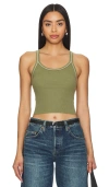 Re/done Rib Crop Tank In Bayleaf & Ivory Stitches