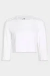 Re/done Cropped Varsity Long Sleeve Tee In Optic White