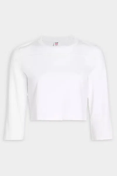 Re/done Cropped Varsity Long Sleeve Tee In Optic White